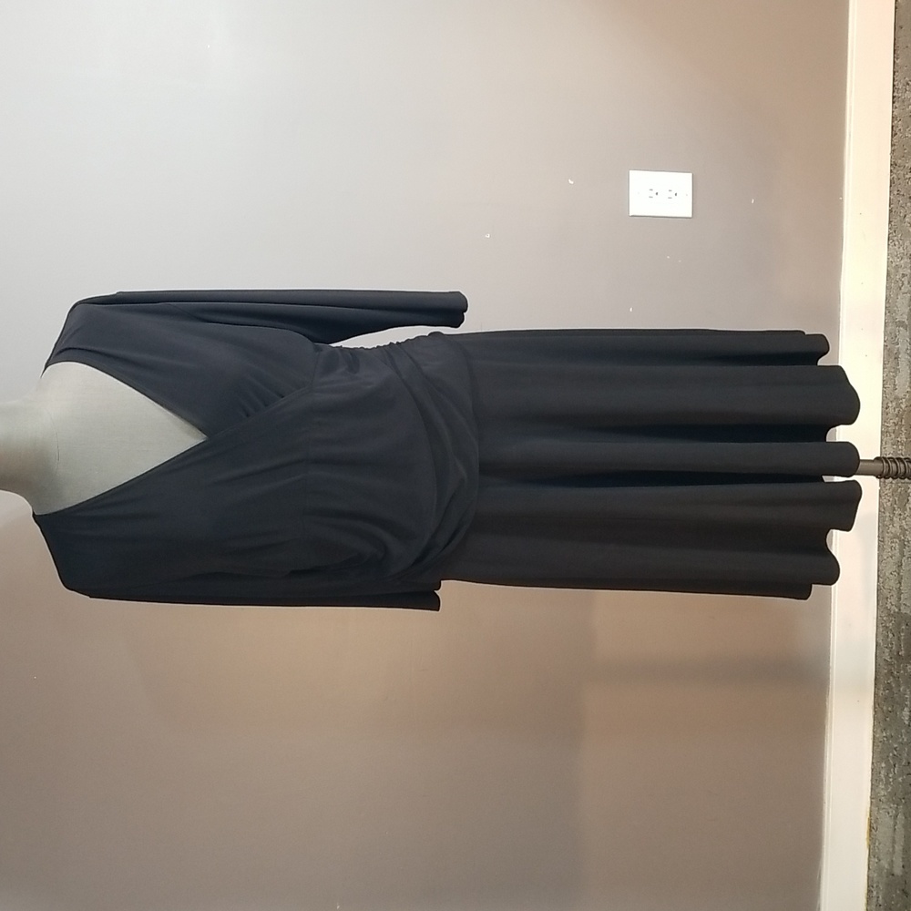 Plus Denver Hayes stretchy unlined black dress XL 3/4 sleeves surplice neck